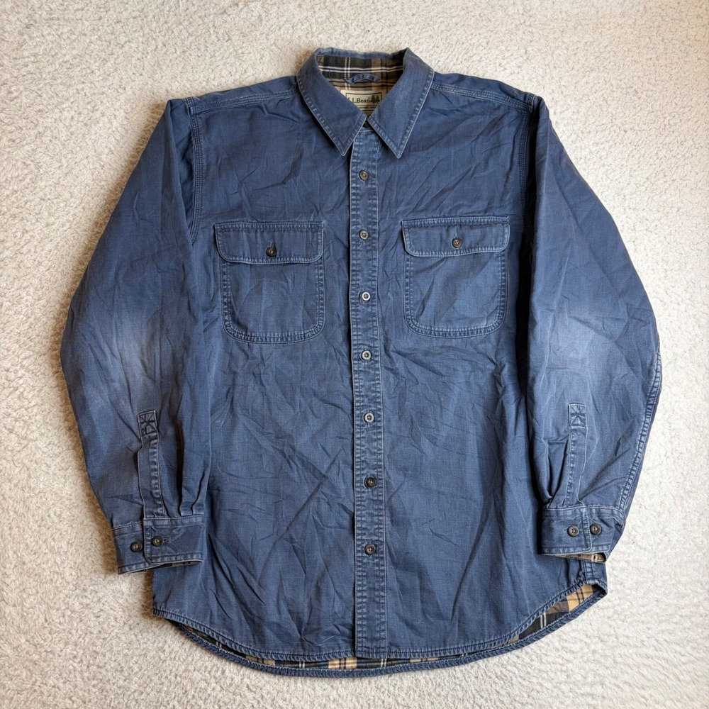 LL Bean Hurricane shirt Flannel Lined Work Shirt Mens M Blue Cotton Canvas